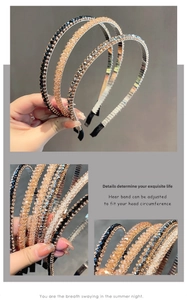 Macro detail of multi-color crystal beads on a double-layer flexible headband