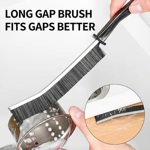 Black long-handle crevice cleaning brush for bathroom and kitchen tile narrow gaps