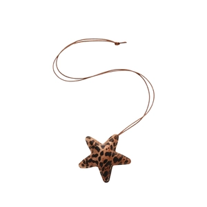 Leopard print star pendant necklace with leather texture and brown cord in vintage style