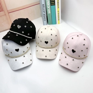 Women Rhinestone Heart Baseball Cap Cotton Fashion Jacquard Sun Hat Adjustable Outdoor Peaked Cap For Ladies