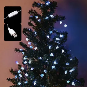 Blue natural crystal stone LED string lights with USB switch for Christmas tree decor
