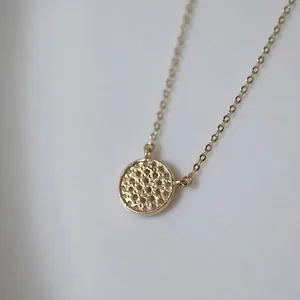 Elegant 14k gold plated S925 sterling silver necklace with textured circular pendant