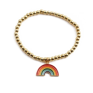 Minimalistisches Goldperlenarmband mit buntem Regenbogen-Emaille-Anhänger für Damen