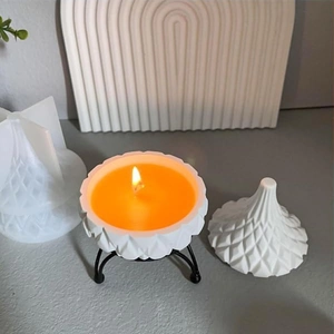DIY resin mold set for creating textured candle jars with matching lids and metal stands