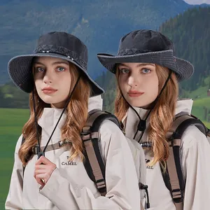 Chapeau Bob Protection Solaire Extérieur Large Bord Randonnée Pêche Polyester Respirant Avec Cordon Réglable Hommes Femmes