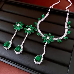 Collier Et Boucles D'oreilles En Zircon Fleur Style Palais Rétro Luxe Cuivre Bijoux Floraux Goutte D'eau Pour Femmes