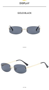 Detailed view of rimless gold-black sunglasses from positive and 45-degree side angles