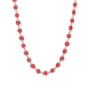 Harajuku style gold chain necklace with red evil eye charms for women