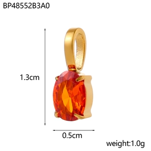 Ovaler orangefarbener Zirkon-Anhänger in Goldfassung mit Maßen 1,3 cm x 0,5 cm und 1g Gewicht