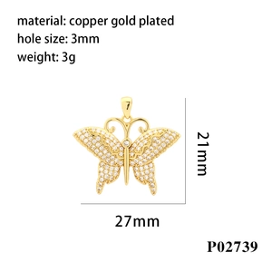 Detailed view of gold plated butterfly pendant with dimensions 27mm x 21mm and micro-inlay
