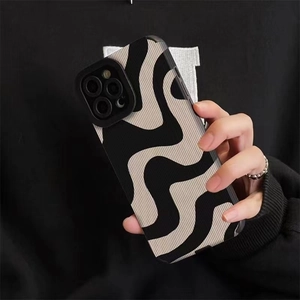 Minimalist zebra stripe iPhone case with modern abstract wavy patterns and lens protection