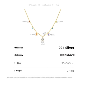 S925 sterling silver rainbow gemstone necklace with dimensions and material specs
