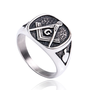Men's Vintage Stainless Steel Freemasonry Signet Ring Polished Punk Masonic Square Compasses Symbol G Jewelry Band Ring