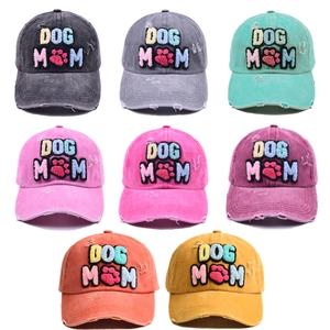 Casquettes de baseball en coton délavé avec broderie DOG MOM en huit couleurs variées