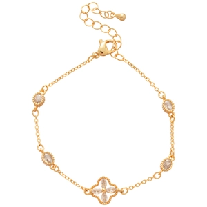 Elegant gold French vintage bracelet with zircon flowers and pearls for women