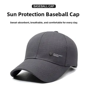 Detailed view of dark grey baseball cap with metallic R logo and premium stitching