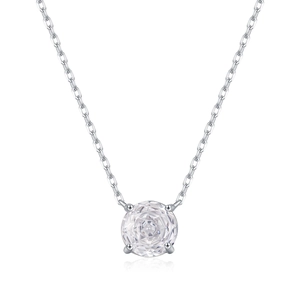 S925 sterling silver necklace with rose cut round crystal pendant on white background