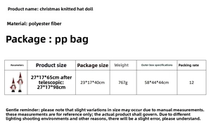 Detailed size specifications and dimensions for the telescopic Christmas snowman doll
