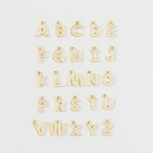 Full set of gold plated 26 alphabet letter charms with sparkling zirconia pavé inlays