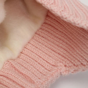Bonnet en tricot rose pour filles avec doublure en peluche chaude et jacquard à fleurs épais