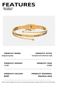 Detail view of gold stainless steel LOVE bracelet with rhinestones and 5.8cm diameter