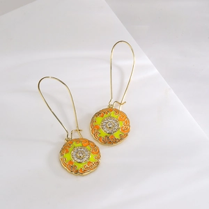 Bohemian 18K gold plated drop earrings with colorful enamel and zircon accents