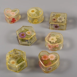 Moules en silicone pour boîtes de rangement en résine, formes cœur et rondes avec fleurs