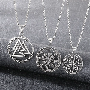Three vintage Viking pendants featuring Valknut, Kolovrat and Celtic knot in silver finish