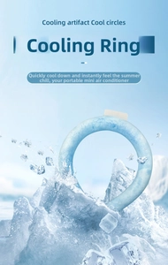 Blue marble PCM cooling neck ring surrounded by ice cubes and water splashes