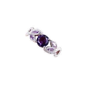 Vintage style silver ring with round amethyst and marquise cut purple gemstones
