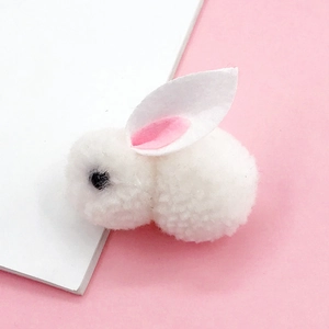 Cute white plush rabbit hair accessory with pink ears for DIY crafts and jewelry making