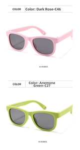 Detail view of baby silicone sunglasses in matte dusky rose and sea anemone green colors