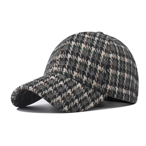 Casquette de baseball épaisse à motif pied-de-poule noir et vert en tissu tweed