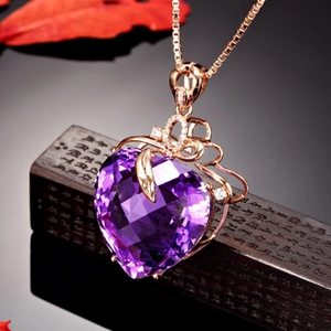 Creative amethyst heart pendant in 18K rose gold plating with sparkling diamond accents