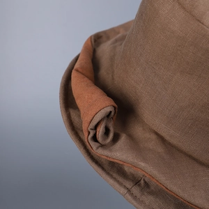 Linen double-brimmed sun hat in brown with breathable fiber texture for women