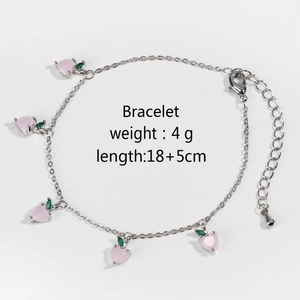 Silver bracelet with peach pendants including size 18+5cm and weight 4g details