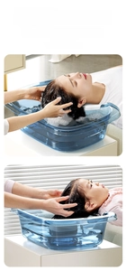 Detail of ergonomic portable shampoo basin with drain for home bed rest nursing care