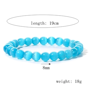 Blue cat eye stone beaded bracelet with 8mm round beads and 19cm length for women