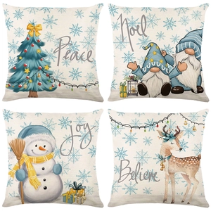 Christmas Cushion Covers Linen Texture Decorative Pillowcases For Sofa Couch Living Room Festive Holiday Print