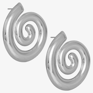 Detailed close-up of 304 stainless steel geometric spiral conch stud earrings in silver