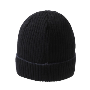 Classic black ribbed knit beanie hat with thick thermal lining for winter warmth