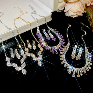 Macro detail of rhinestone necklace sets in elegant gift boxes with sparkling crystals