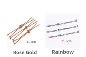 Detail of adjustable rose gold and rainbow stainless steel box chain for DIY jewelry
