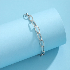 Chunky stainless steel oval link chain bracelet in silver finish for women