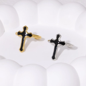 Retro stainless steel cross ring with black enamel drip oil finish for men and women
