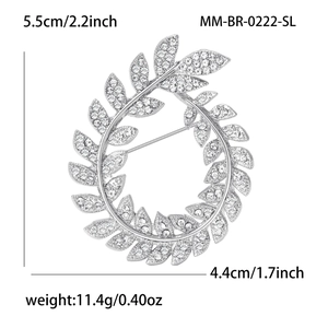 Detailed view of silver olive leaf wreath brooch with dimensions and weight specs