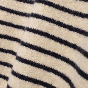 Classic striped knitted sweater with soft fuzzy texture and elegant round neckline style