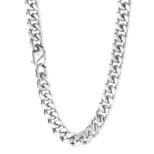 Men's 14mm silver titanium steel Cuban link chain necklace with secure lobster clasp closure