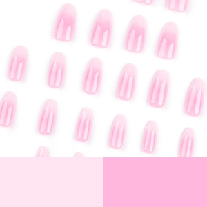 Classic French pink gradient almond press-on nails set with 24 pieces in a glossy finish