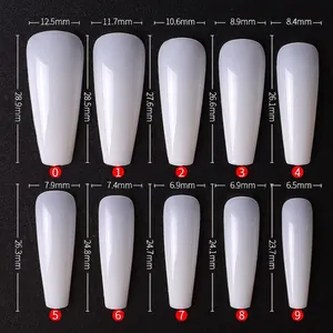 Tabella delle taglie per unghie finte extra lunghe a ballerina in 10 diverse misure